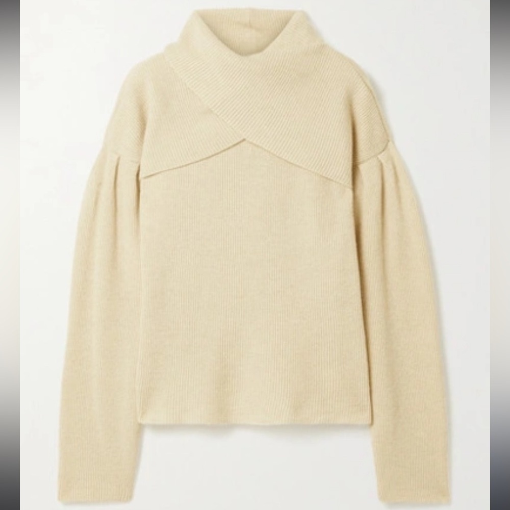 NANUSHKA | Korina | Merino Wool Blend | Layered Ribbed Knit Sweater | Cream | XS